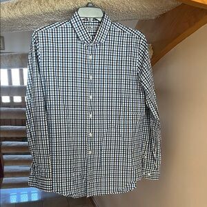 Express Men's Casual 100% cotton Blue and White Plaid Shirt